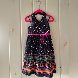 BLUEBERI BOULEVARD girls black sundress with festive print and sequins.  Size 5